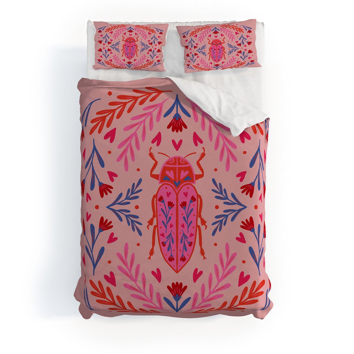 Angela Minca Lovebug pink and red Duvet Cover