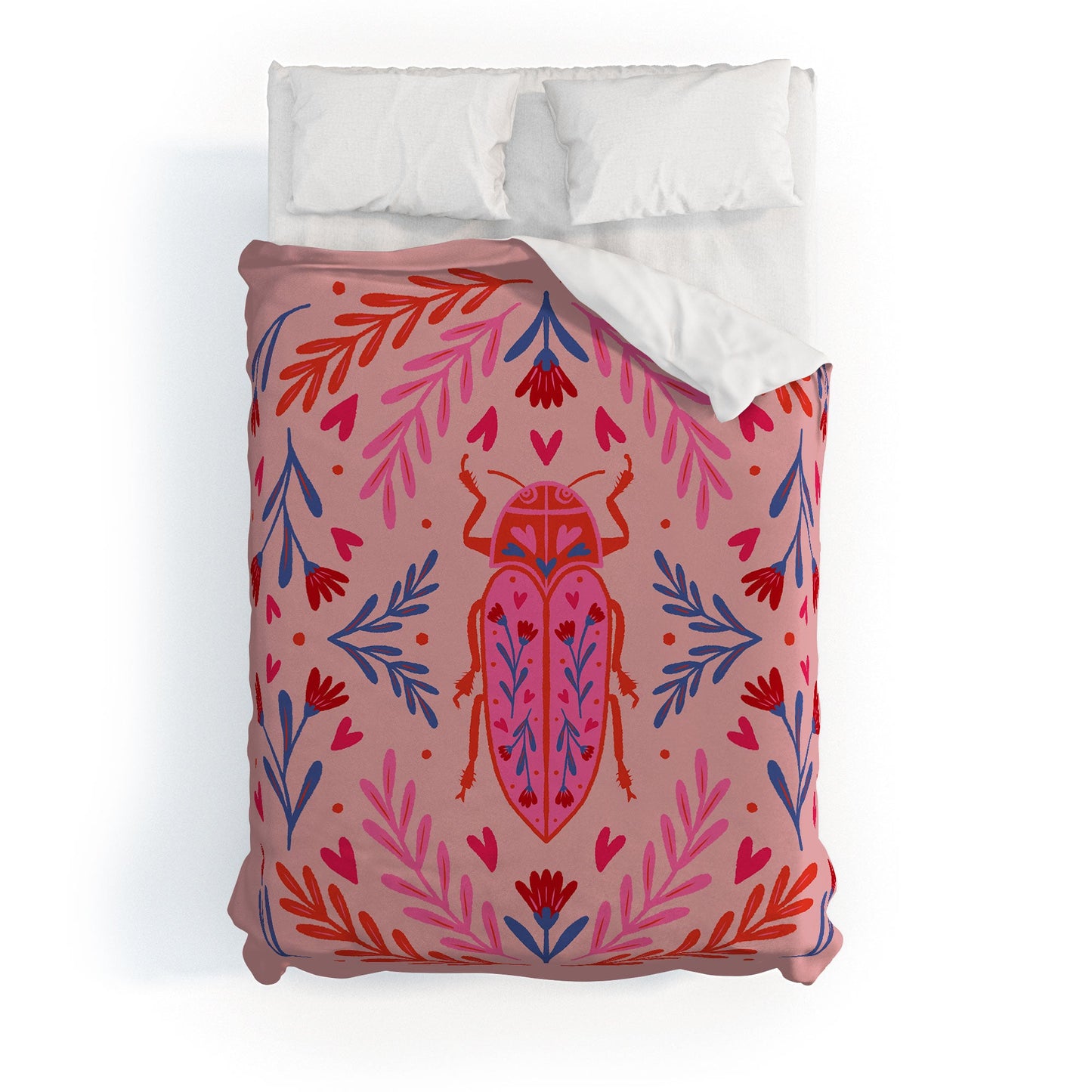 Angela Minca Lovebug pink and red Duvet Cover