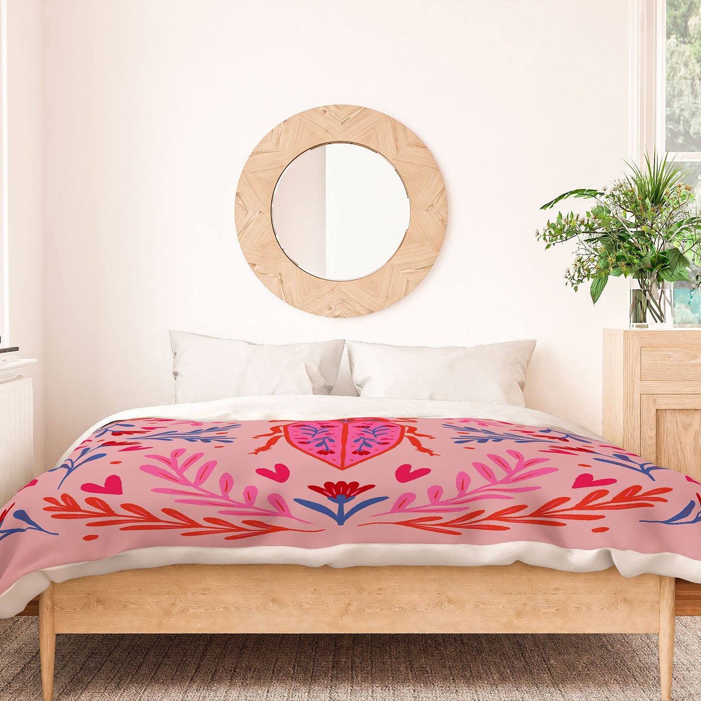 Angela Minca Lovebug pink and red Duvet Cover
