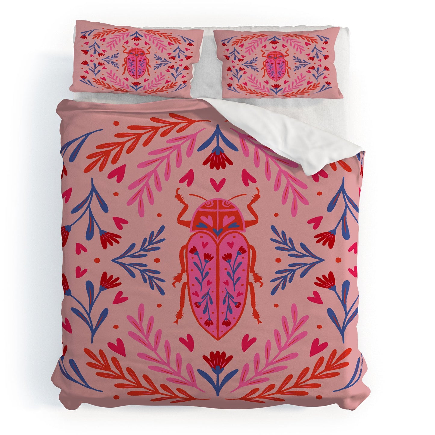 Angela Minca Lovebug pink and red Duvet Cover