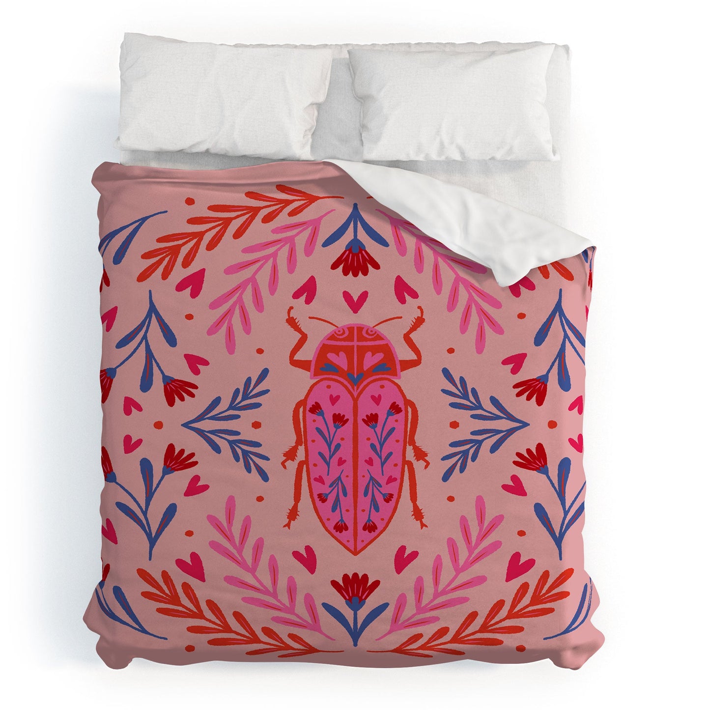 Angela Minca Lovebug pink and red Duvet Cover