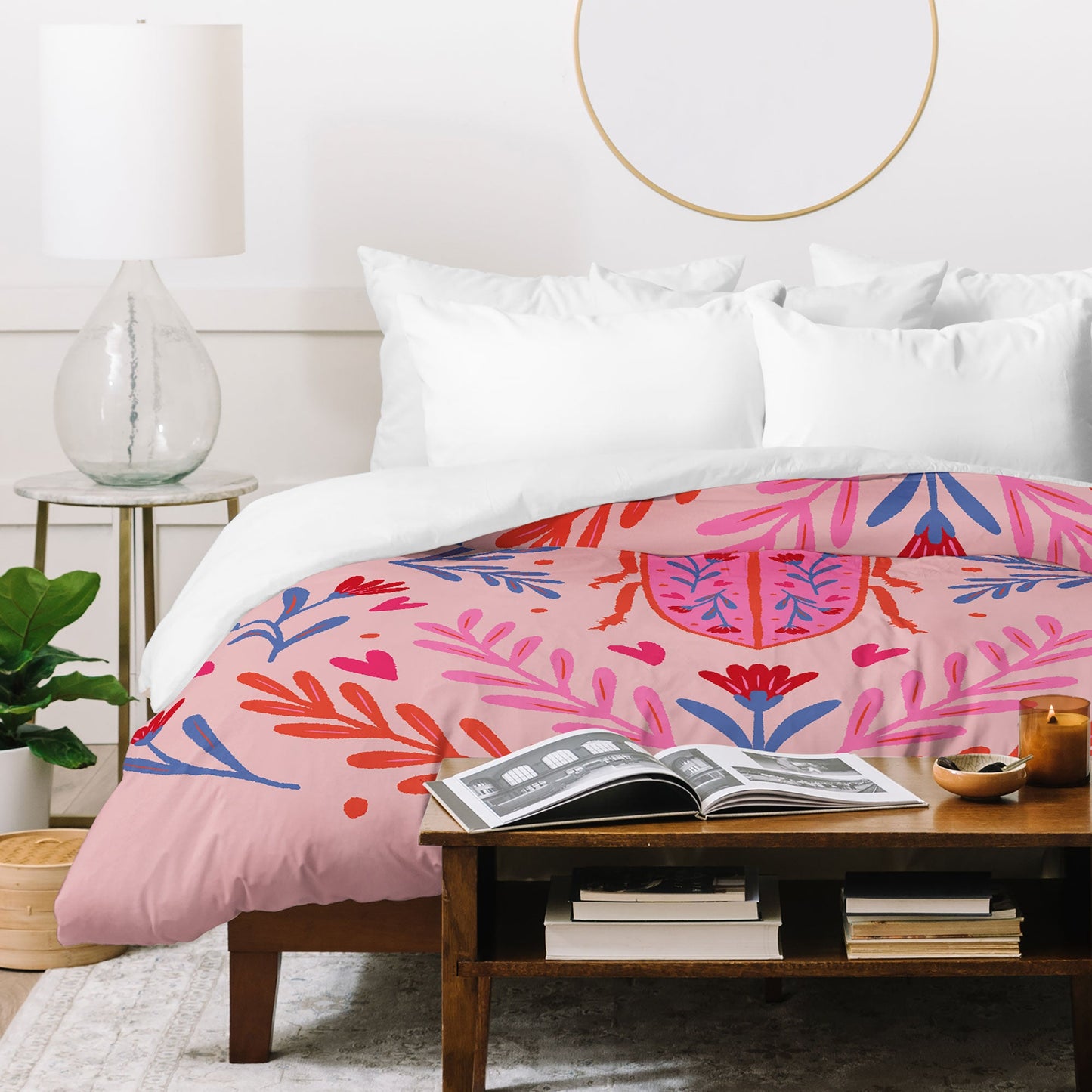 Angela Minca Lovebug pink and red Duvet Cover