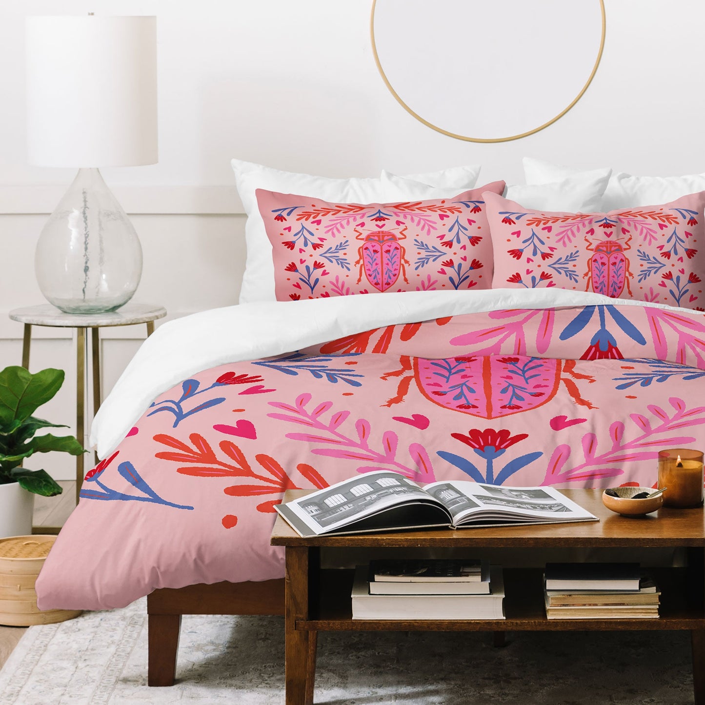 Angela Minca Lovebug pink and red Duvet Cover