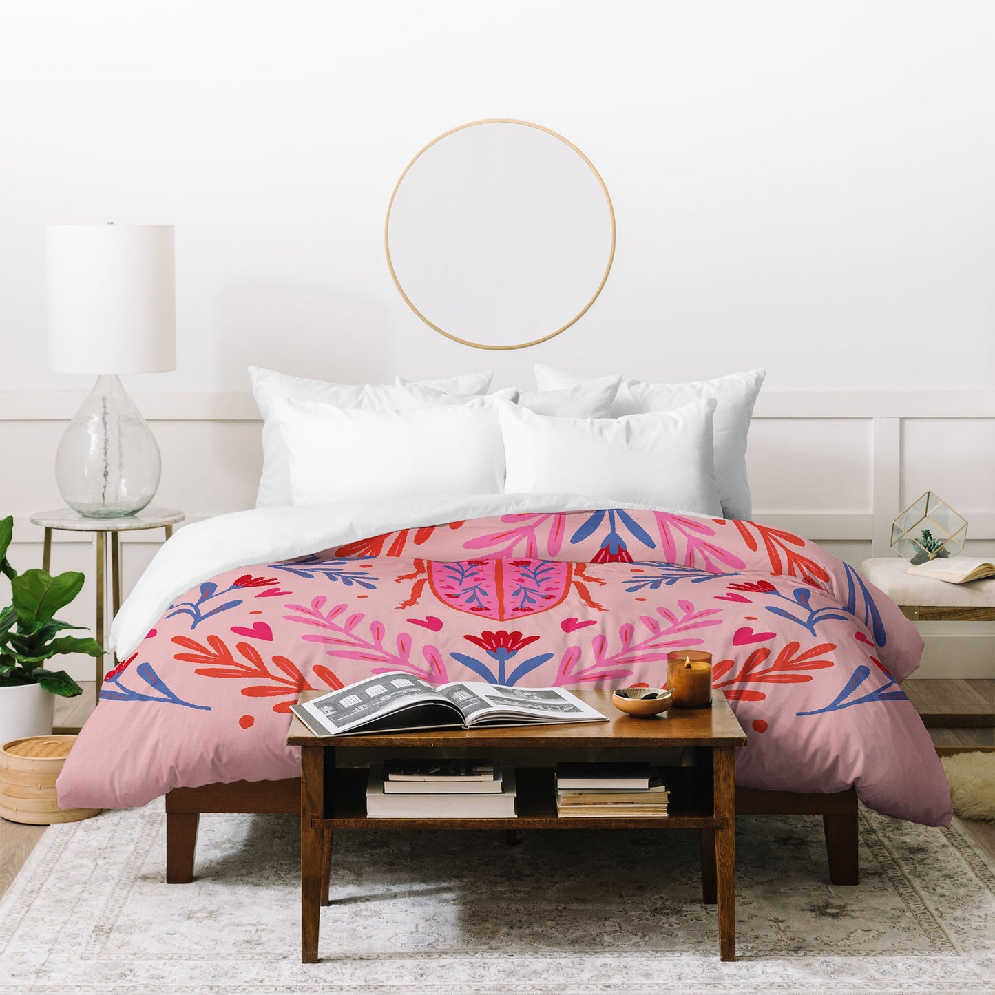 Angela Minca Lovebug pink and red Duvet Cover