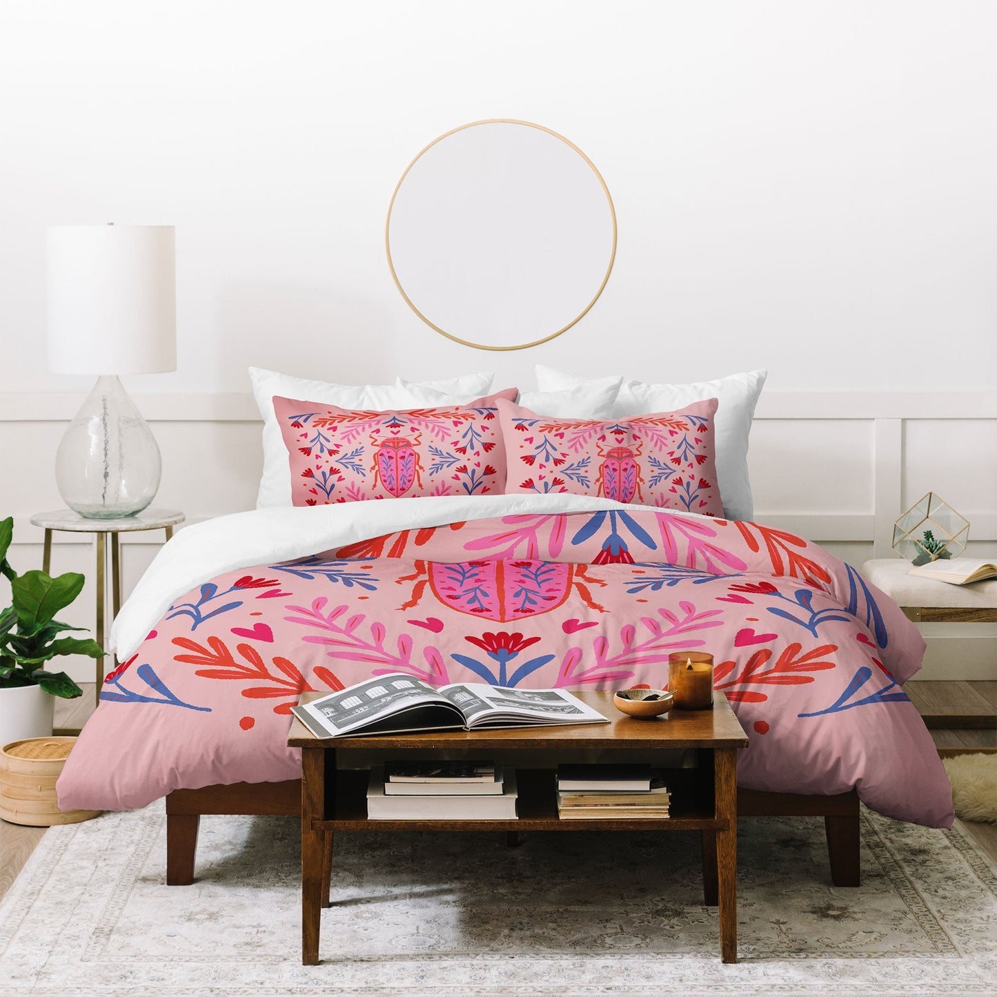 Angela Minca Lovebug pink and red Duvet Cover