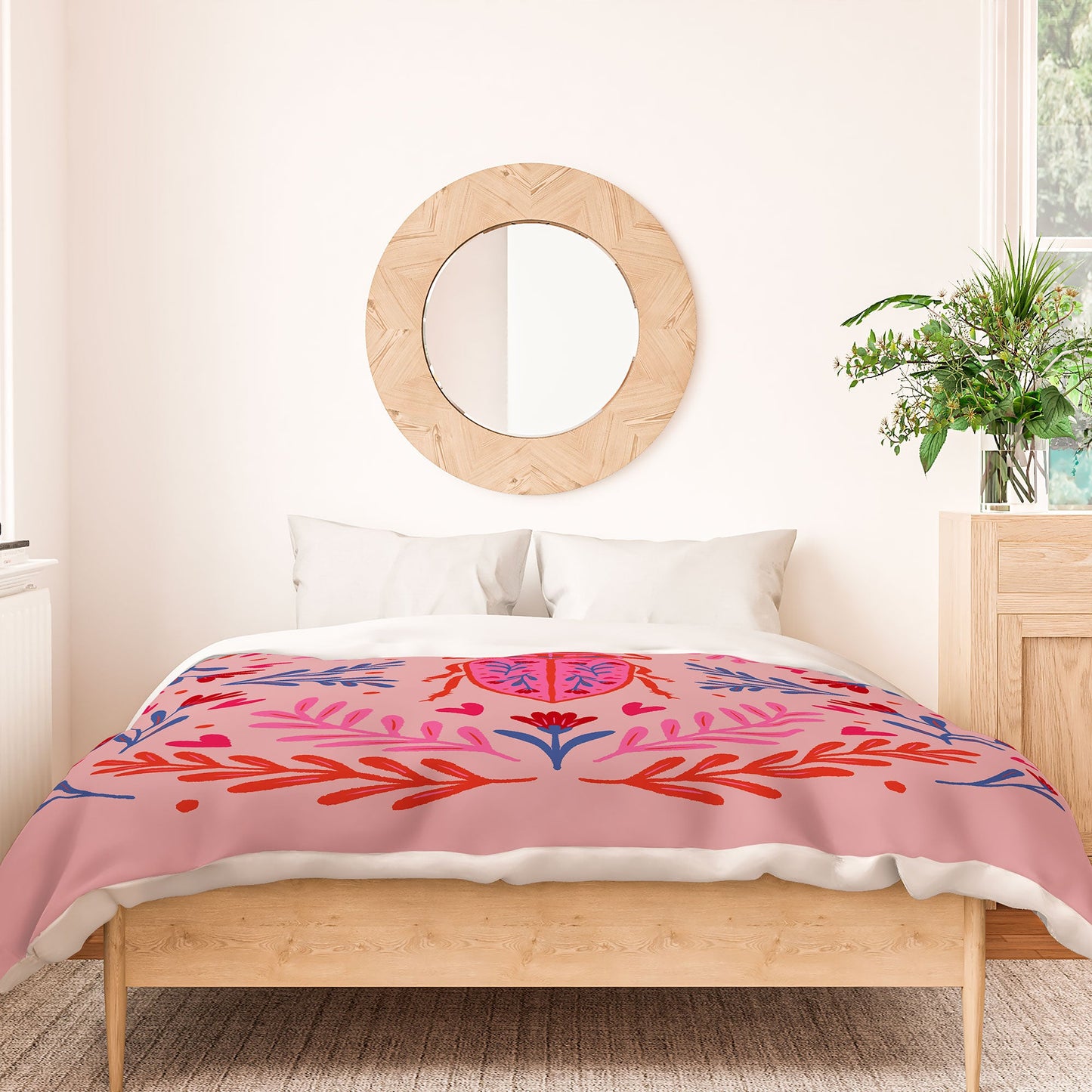 Angela Minca Lovebug pink and red Duvet Cover