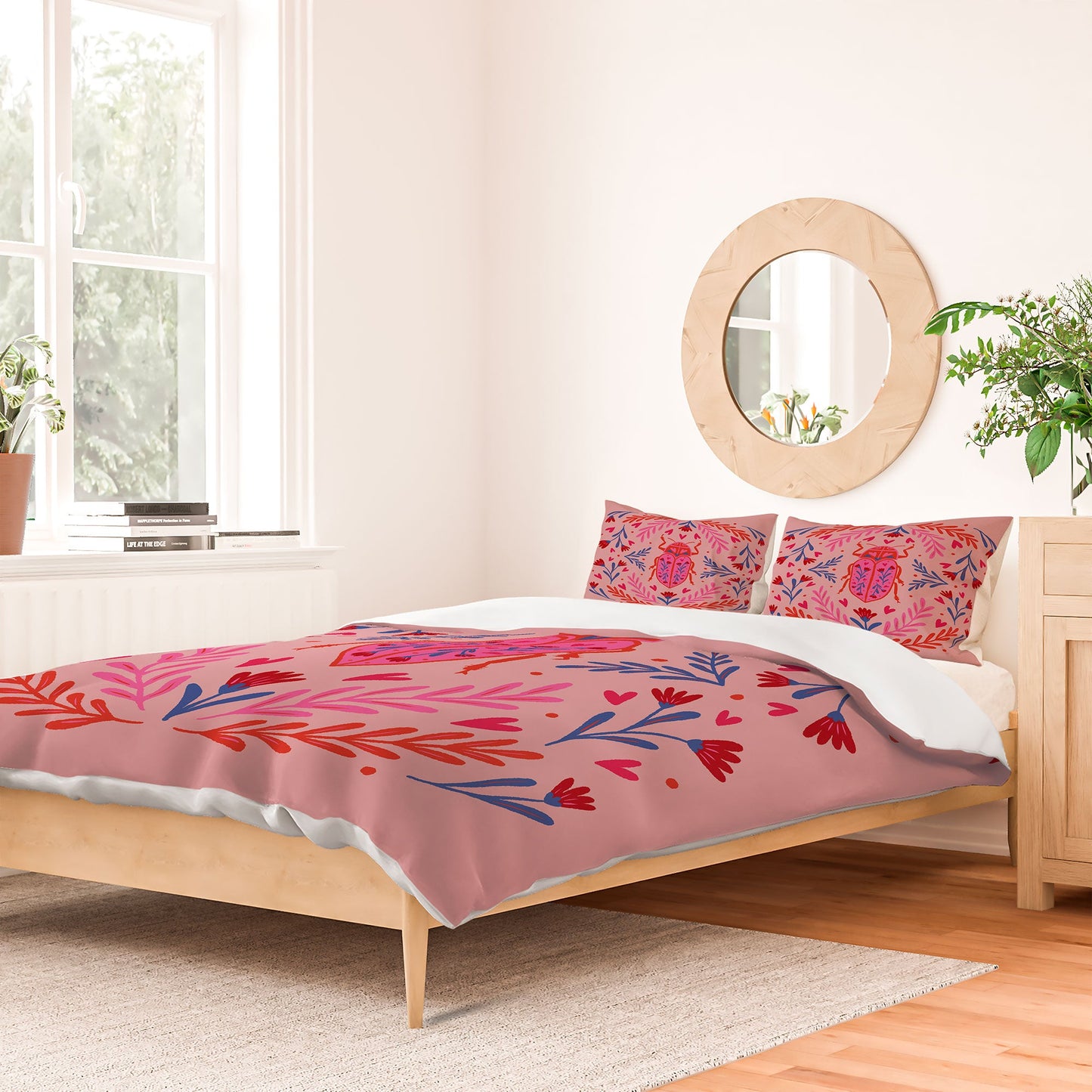 Angela Minca Lovebug pink and red Duvet Cover