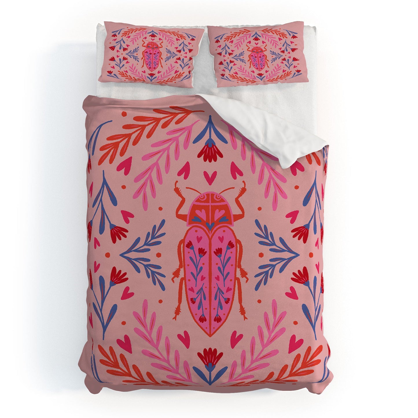 Angela Minca Lovebug pink and red Duvet Cover