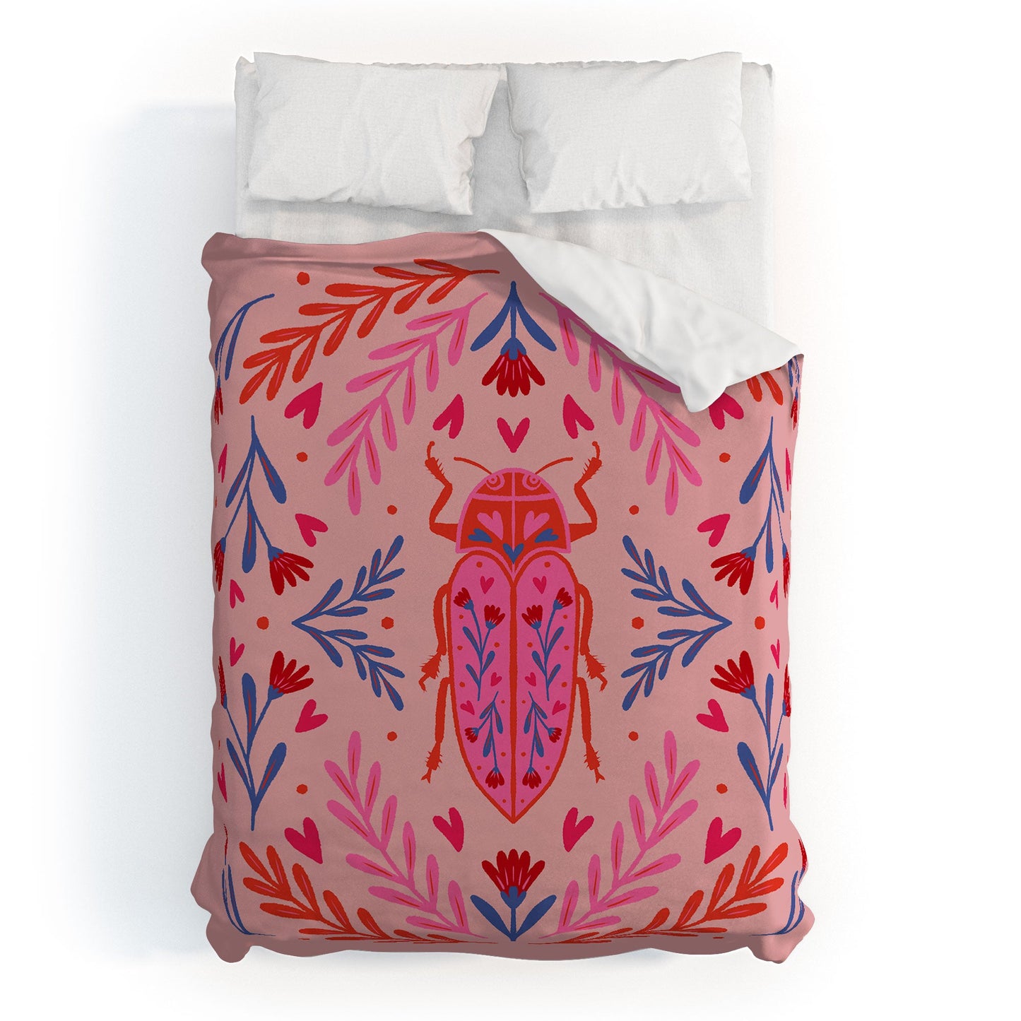 Angela Minca Lovebug pink and red Duvet Cover
