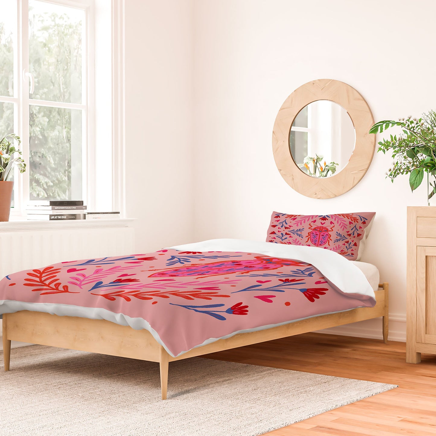 Angela Minca Lovebug pink and red Duvet Cover