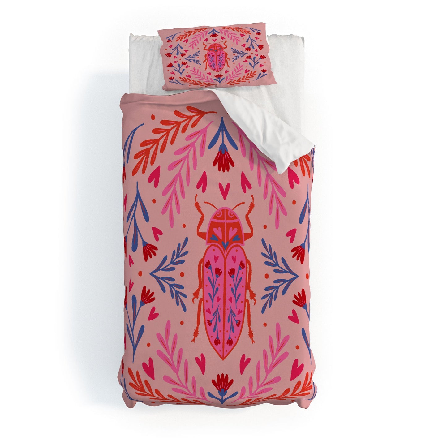 Angela Minca Lovebug pink and red Duvet Cover