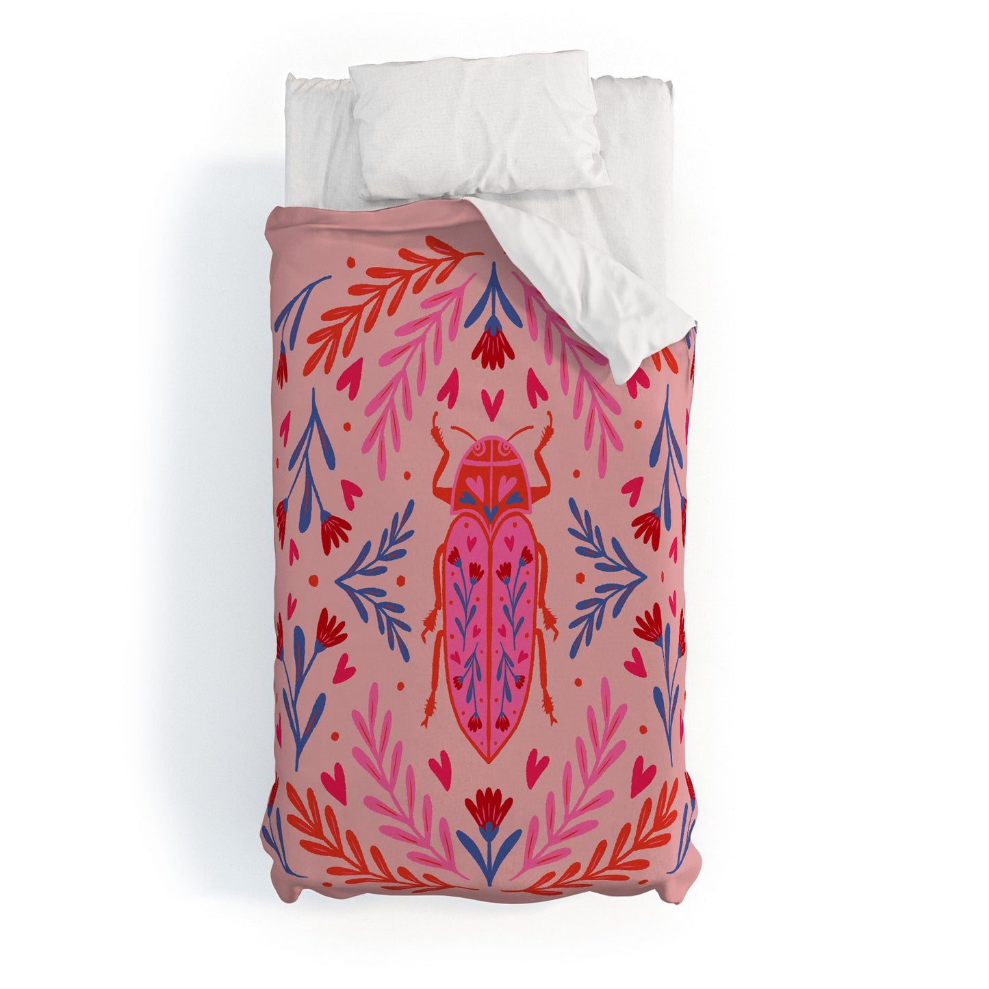 Angela Minca Lovebug pink and red Duvet Cover
