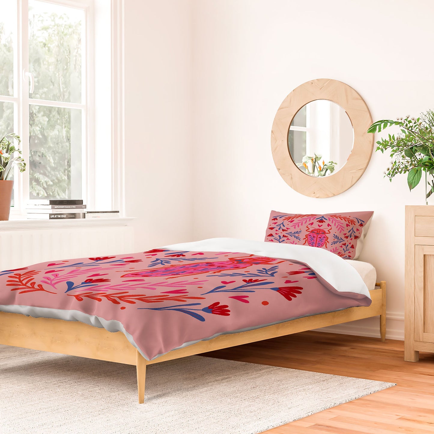 Angela Minca Lovebug pink and red Duvet Cover