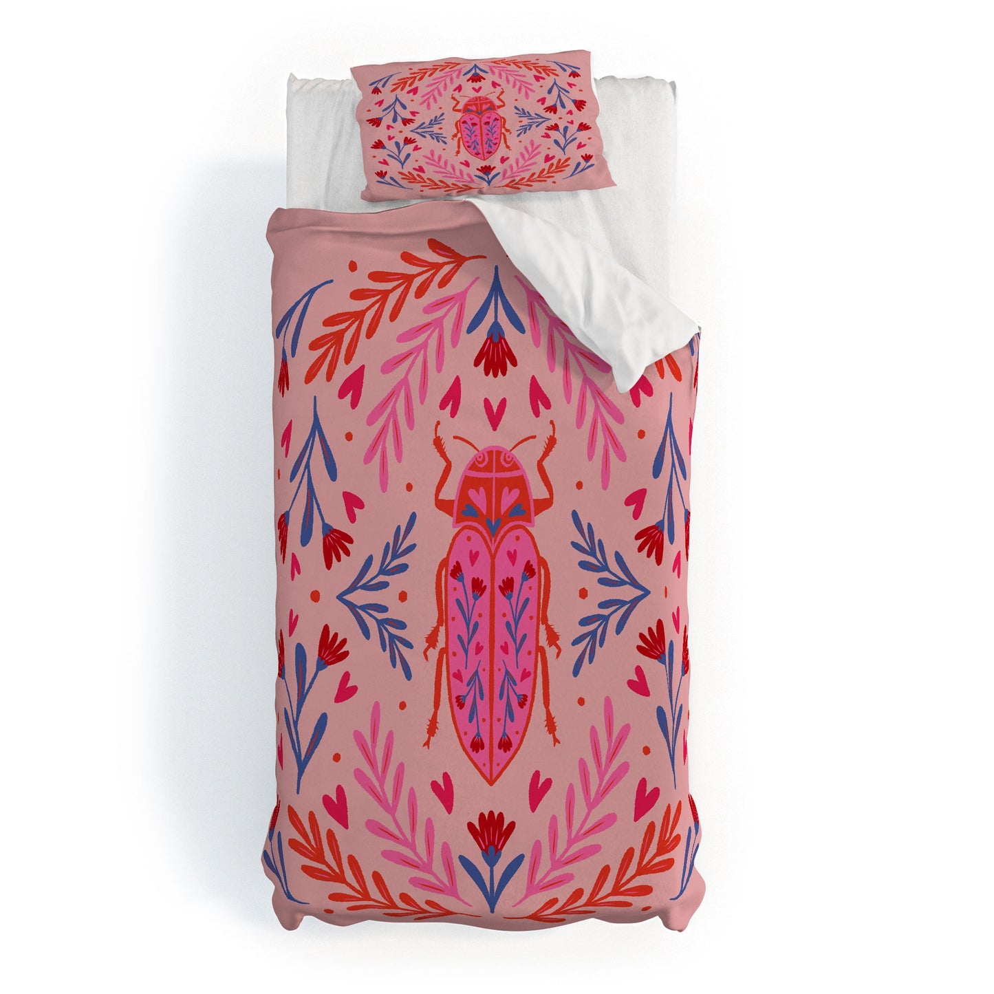 Angela Minca Lovebug pink and red Duvet Cover