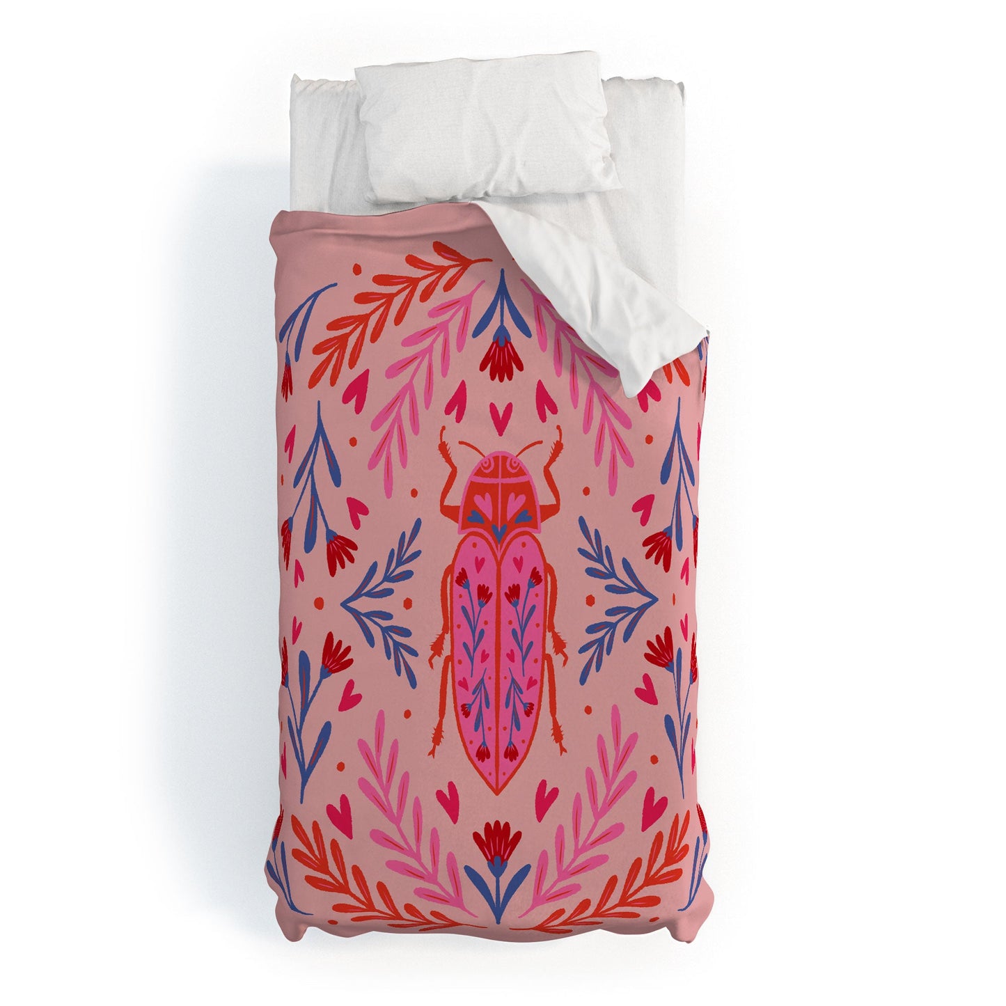Angela Minca Lovebug pink and red Duvet Cover