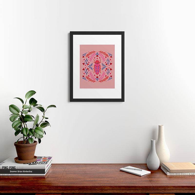 Angela Minca Lovebug pink and red Framed Art Print