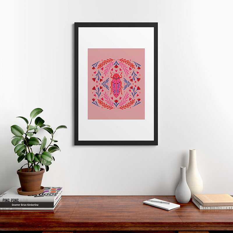Angela Minca Lovebug pink and red Framed Art Print