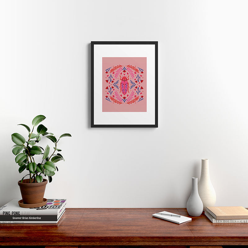 Angela Minca Lovebug pink and red Framed Art Print