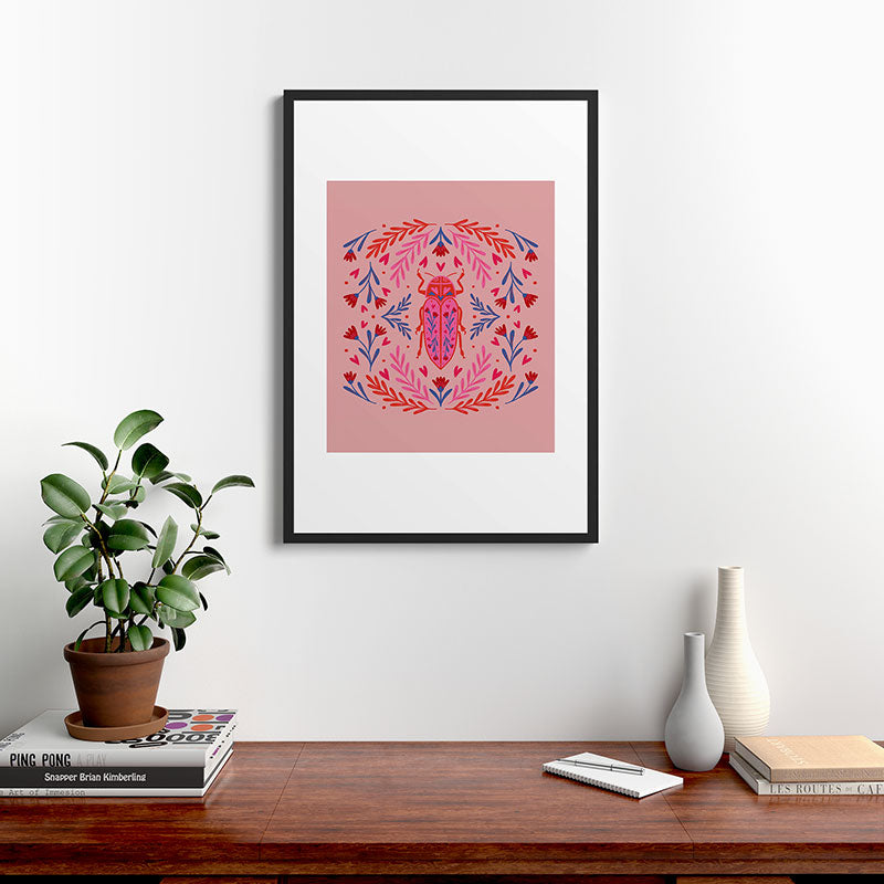 Angela Minca Lovebug pink and red Framed Art Print