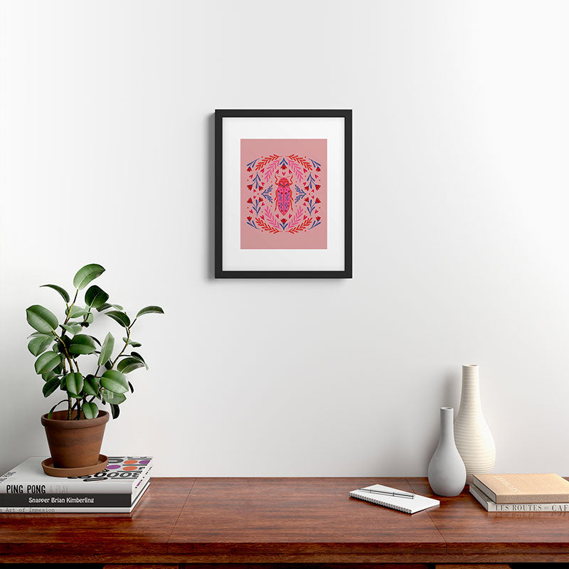 Angela Minca Lovebug pink and red Framed Art Print