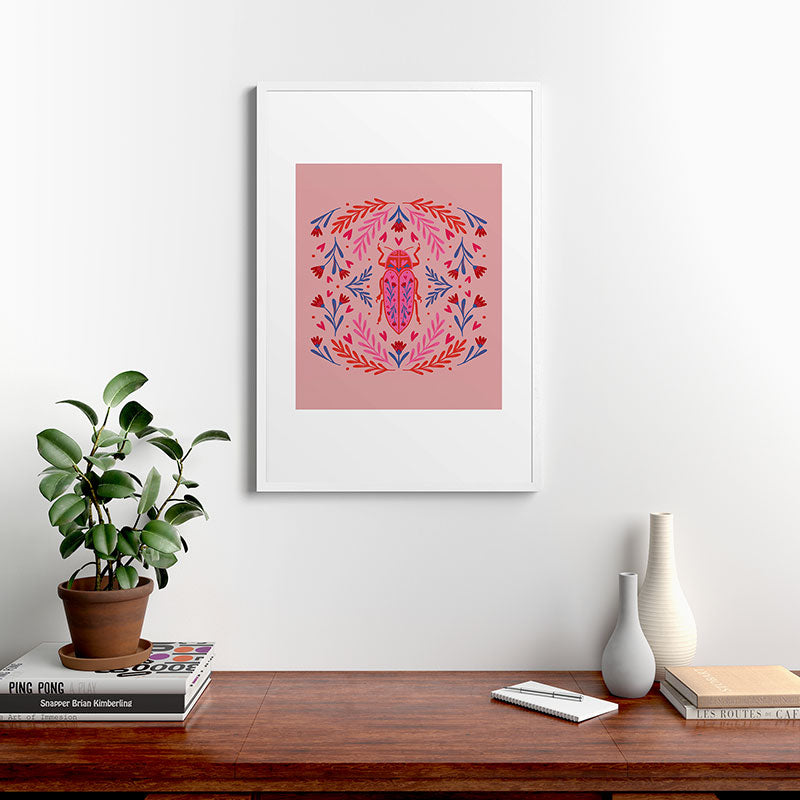 Angela Minca Lovebug pink and red Framed Art Print