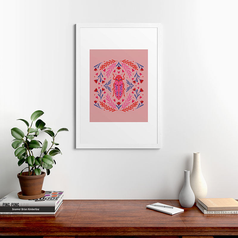 Angela Minca Lovebug pink and red Framed Art Print