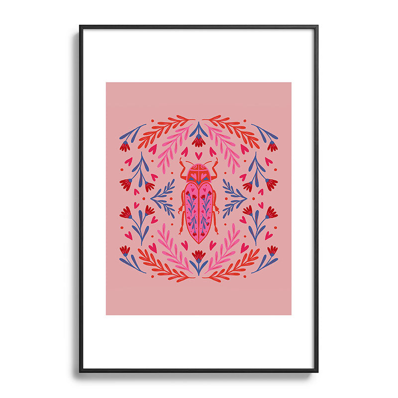Angela Minca Lovebug pink and red Metal Framed Art Print