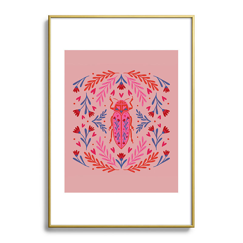 Angela Minca Lovebug pink and red Metal Framed Art Print