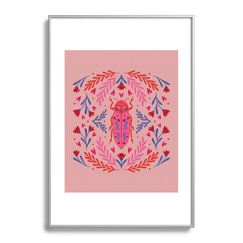 Angela Minca Lovebug pink and red Metal Framed Art Print