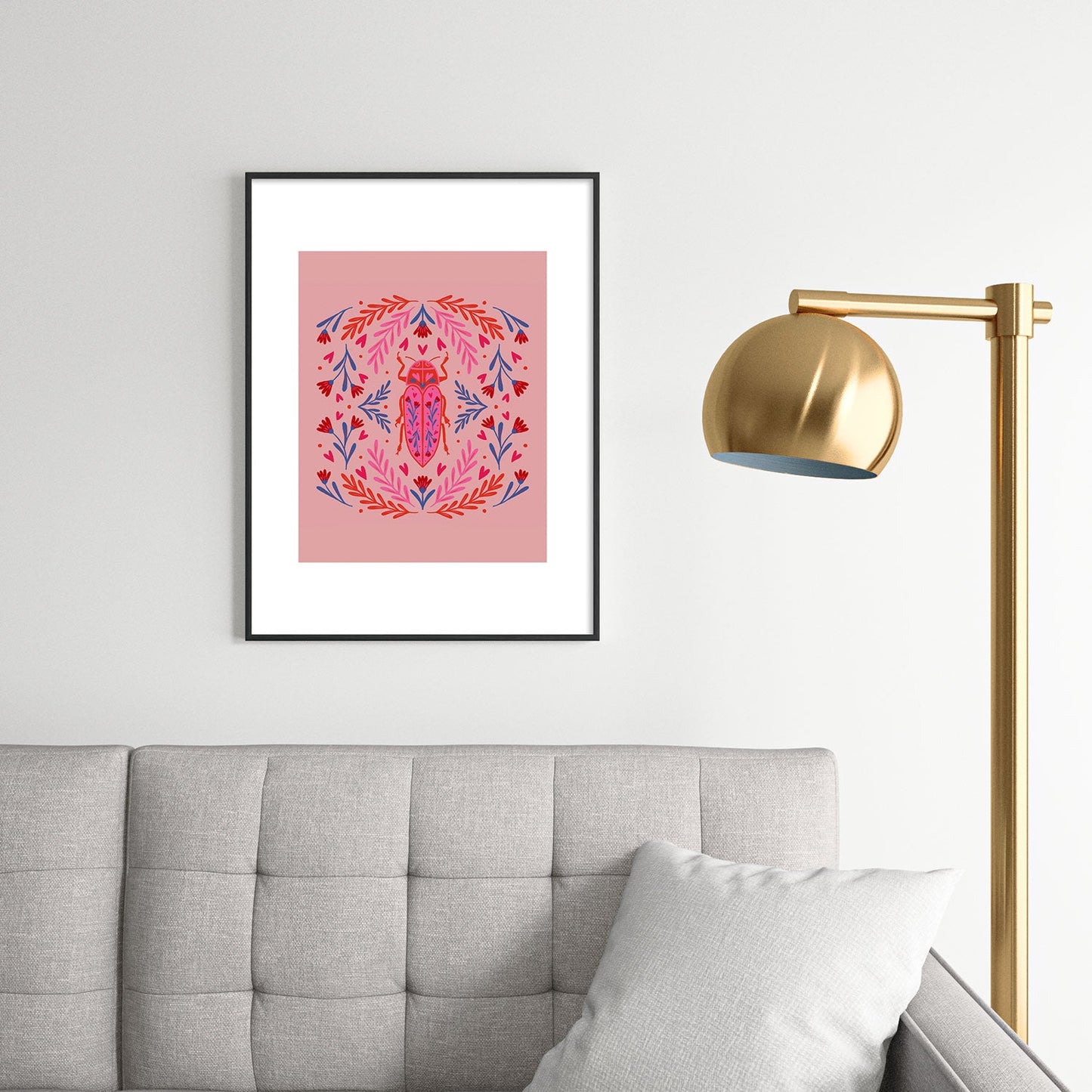 Angela Minca Lovebug pink and red Metal Framed Art Print