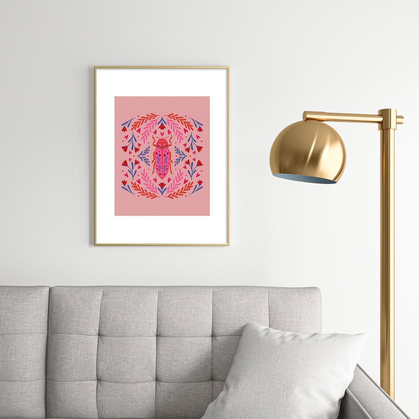 Angela Minca Lovebug pink and red Metal Framed Art Print