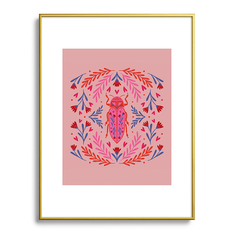 Angela Minca Lovebug pink and red Metal Framed Art Print