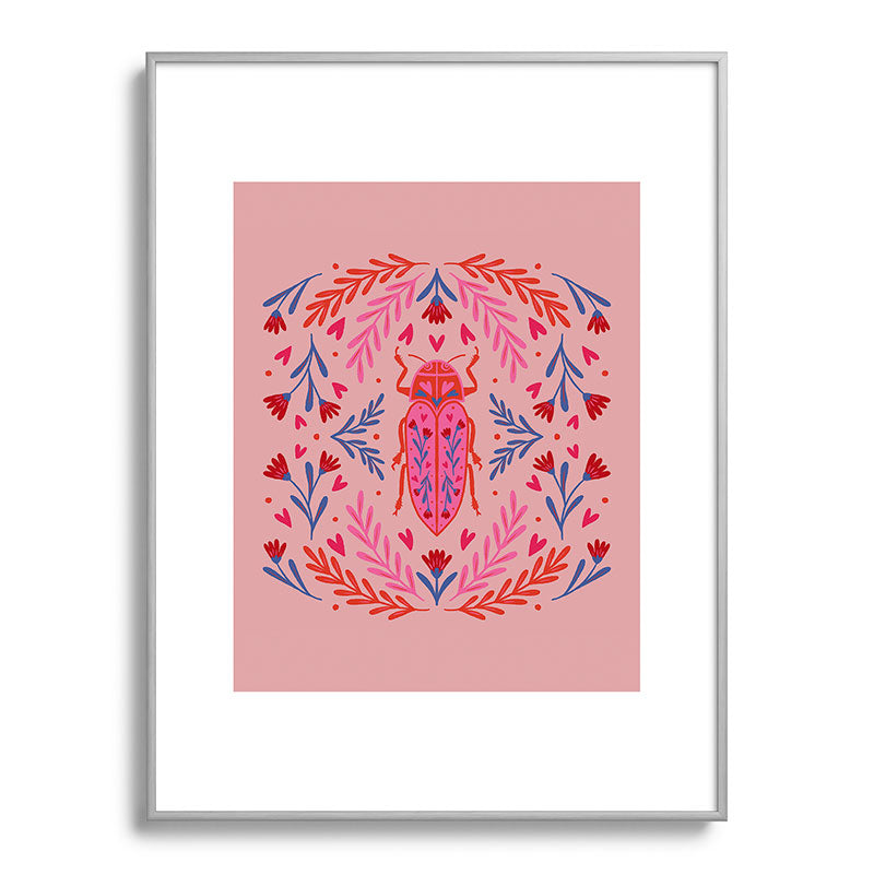 Angela Minca Lovebug pink and red Metal Framed Art Print
