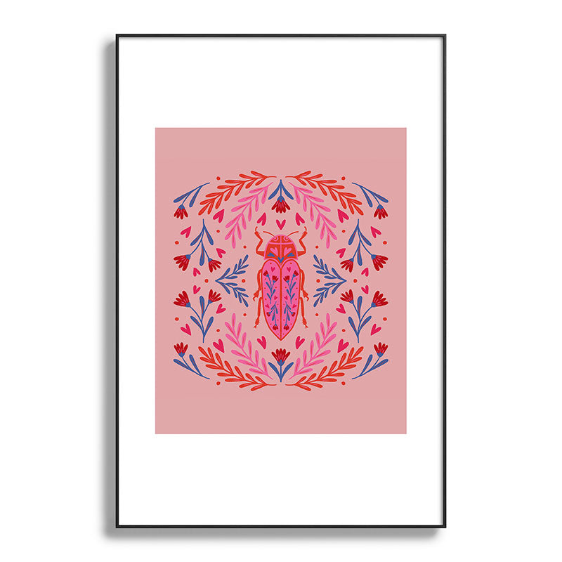 Angela Minca Lovebug pink and red Metal Framed Art Print