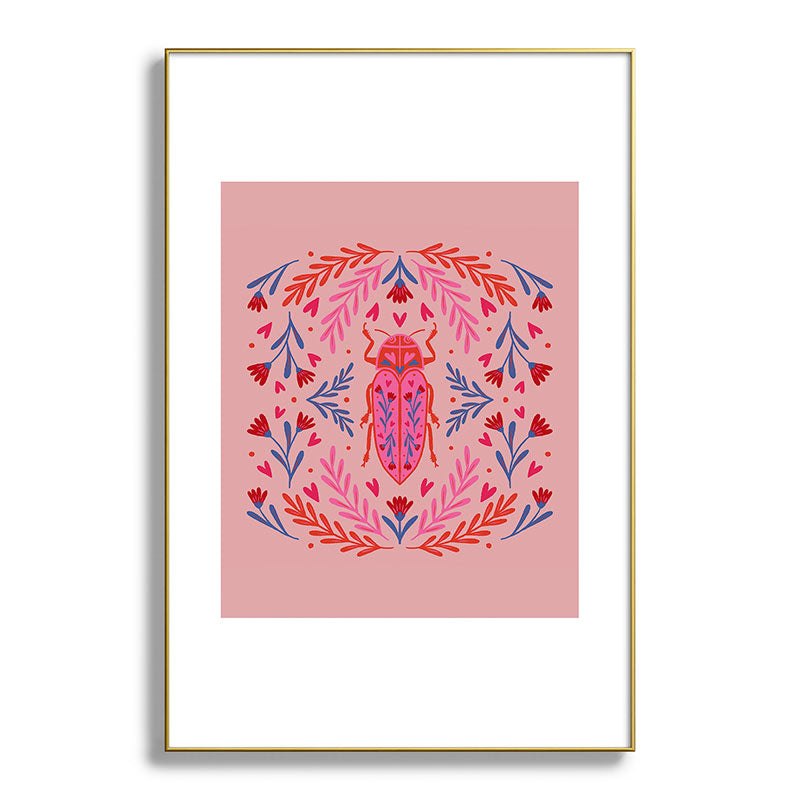 Angela Minca Lovebug pink and red Metal Framed Art Print