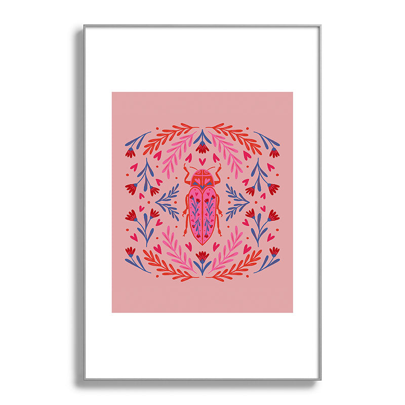 Angela Minca Lovebug pink and red Metal Framed Art Print
