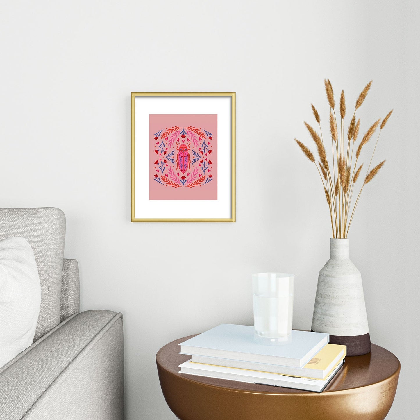 Angela Minca Lovebug pink and red Metal Framed Art Print