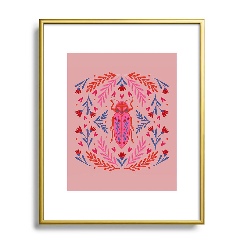 Angela Minca Lovebug pink and red Metal Framed Art Print