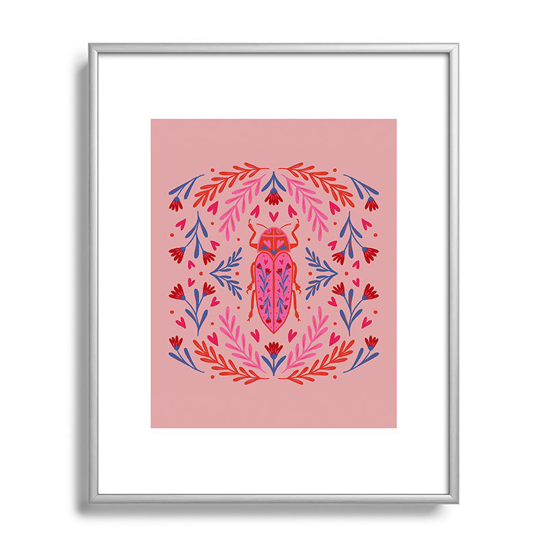 Angela Minca Lovebug pink and red Metal Framed Art Print