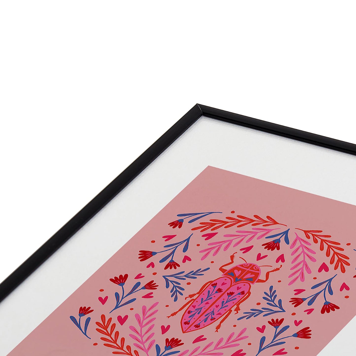 Angela Minca Lovebug pink and red Metal Framed Art Print