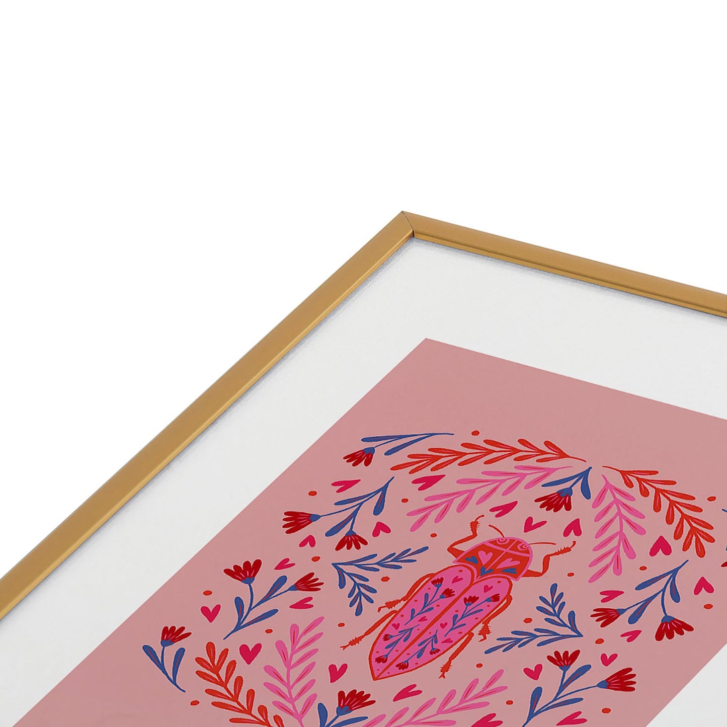 Angela Minca Lovebug pink and red Metal Framed Art Print