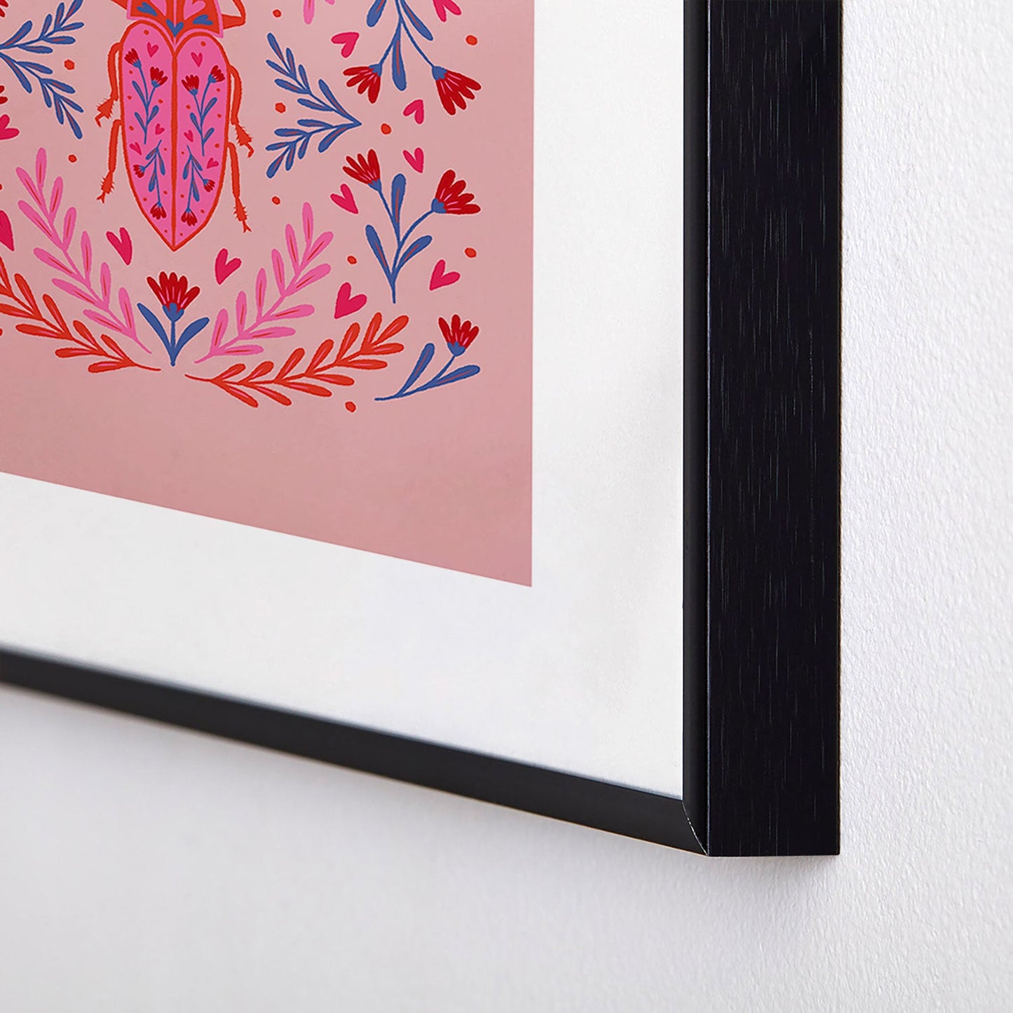 Angela Minca Lovebug pink and red Metal Framed Art Print