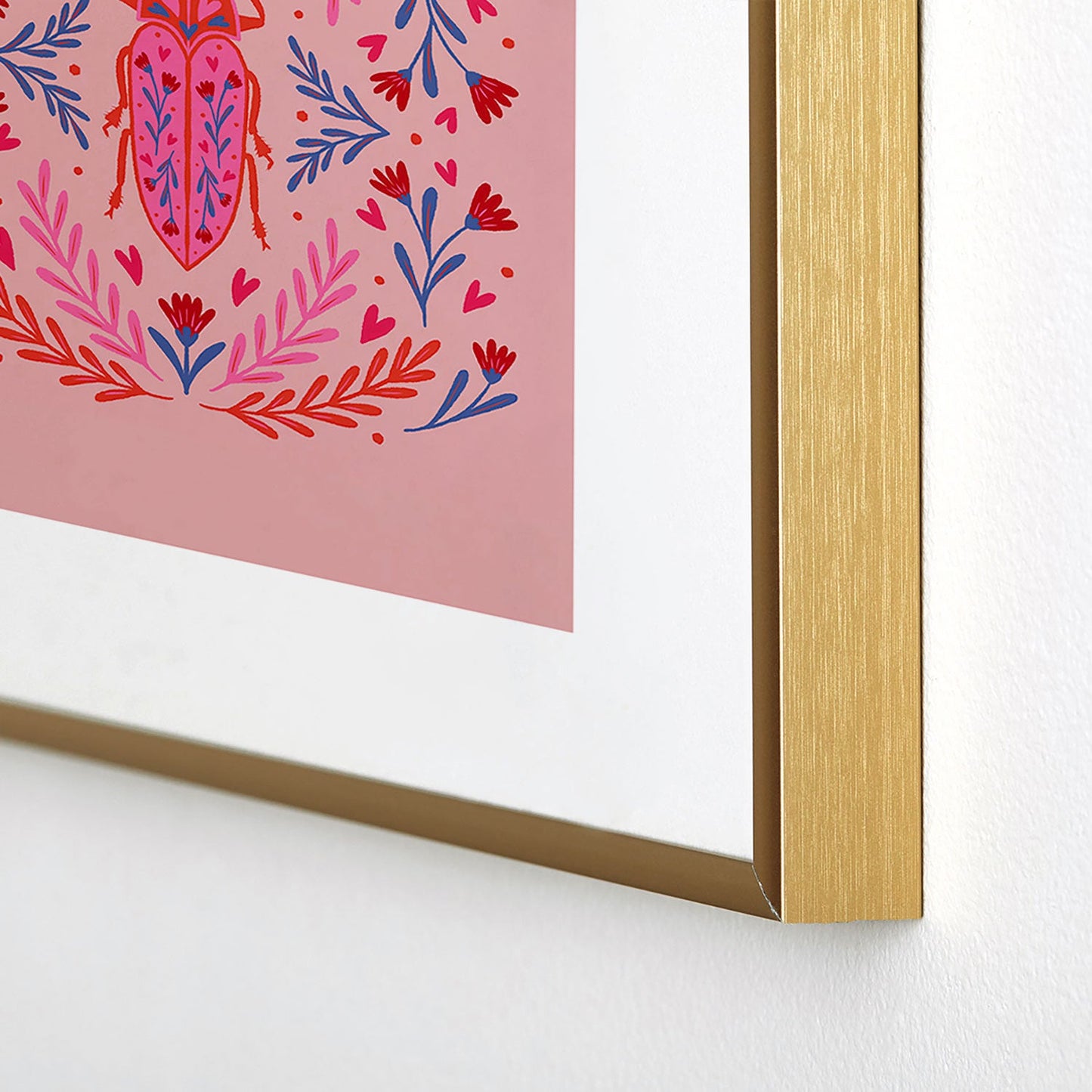 Angela Minca Lovebug pink and red Metal Framed Art Print