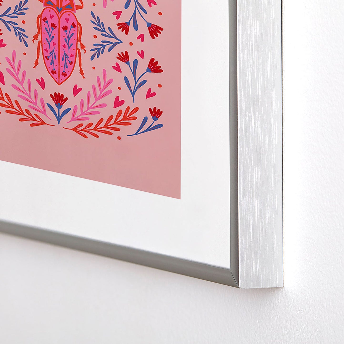 Angela Minca Lovebug pink and red Metal Framed Art Print