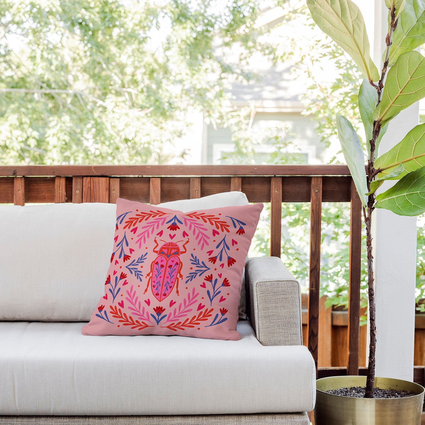 Angela Minca Lovebug pink and red Outdoor Throw Pillow