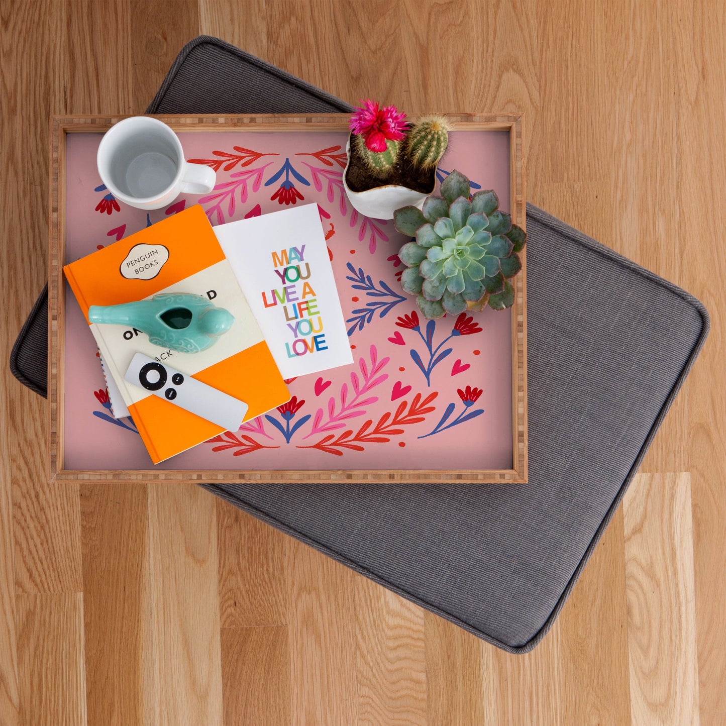 Angela Minca Lovebug pink and red Rectangular Tray