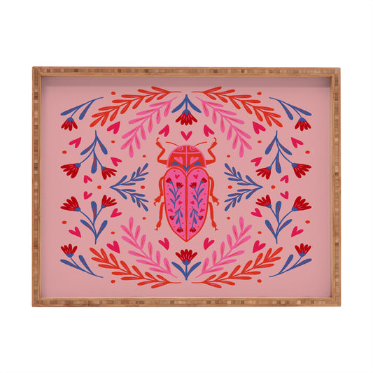 Angela Minca Lovebug pink and red Rectangular Tray