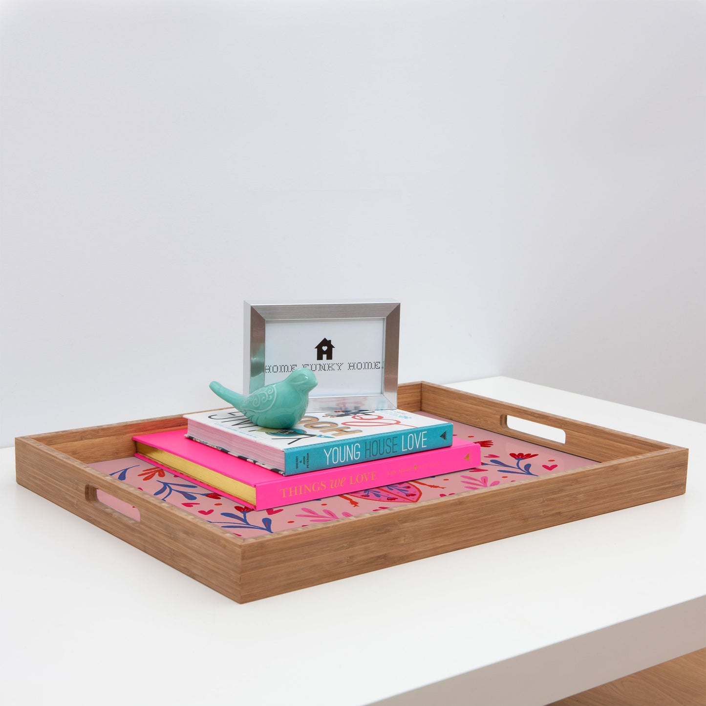 Angela Minca Lovebug pink and red Rectangular Tray