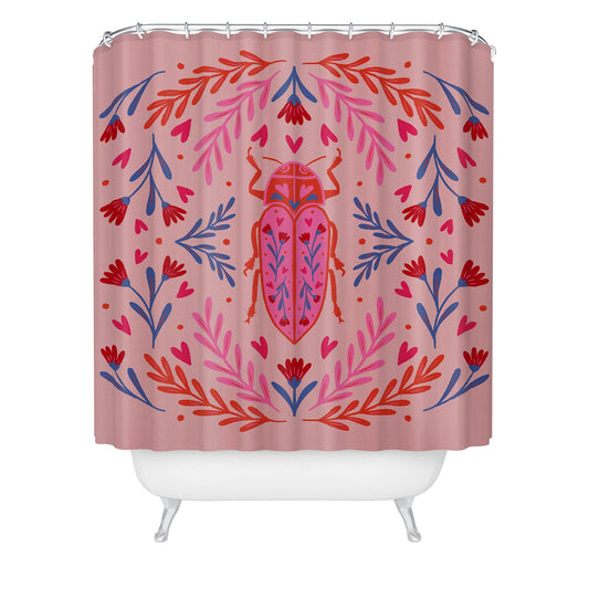 Angela Minca Lovebug pink and red Shower Curtain
