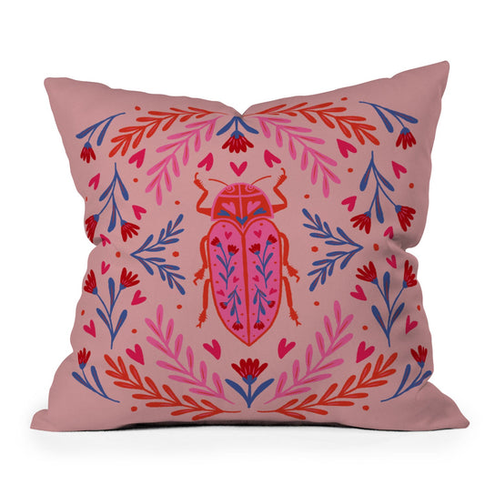 Angela Minca Lovebug pink and red Outdoor Throw Pillow